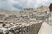 Ladakh - long cairn of mani graved stones in the old Leh 